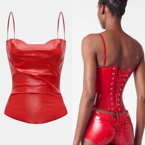 POSTER GIRL tart latex top Red lace up Camisole $595 Revolve NWT S
